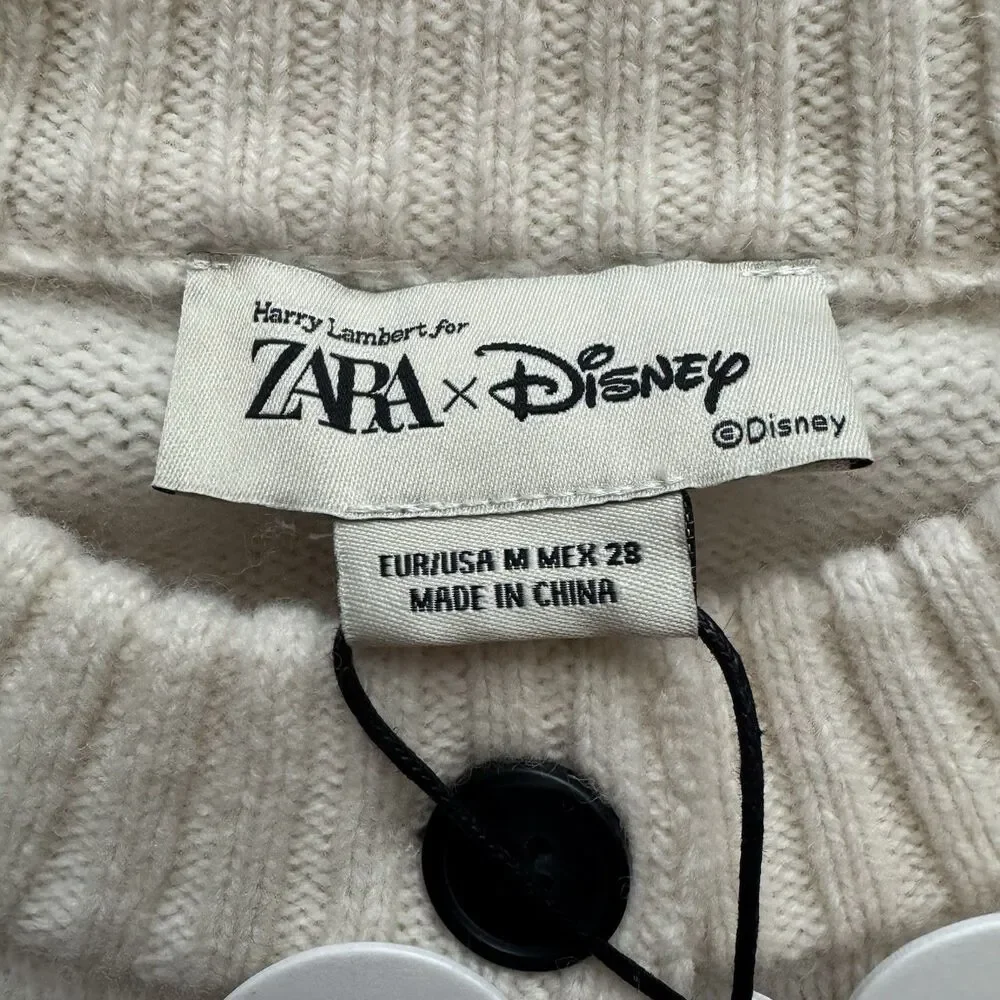NWT Zara Harry Lambert Disney Daisy Duck Wool Blend Cardigan Sweater M Cream